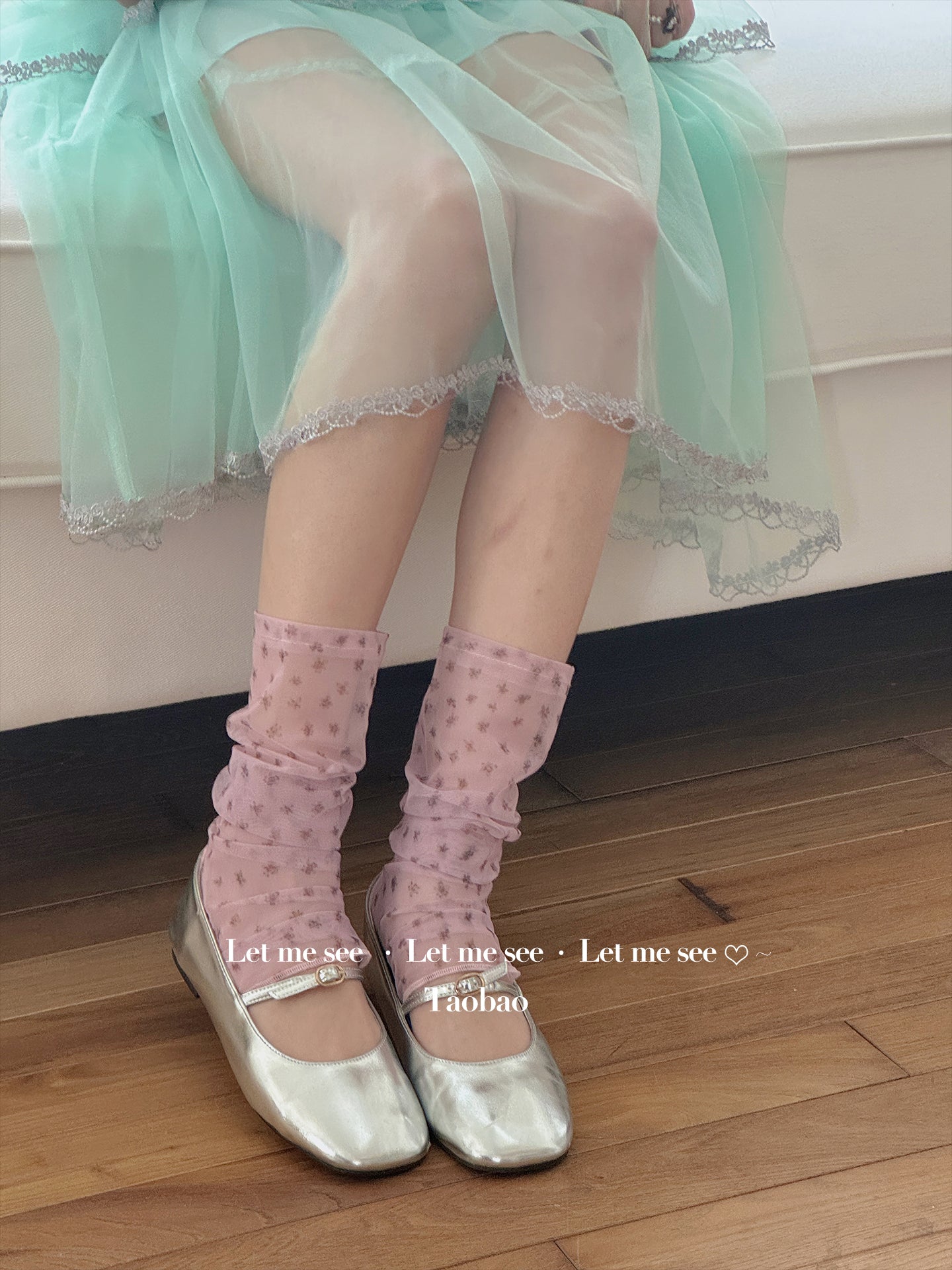 LET ME SEE - Kawaii Sheer Floral Footless Mid Socks sock let me see