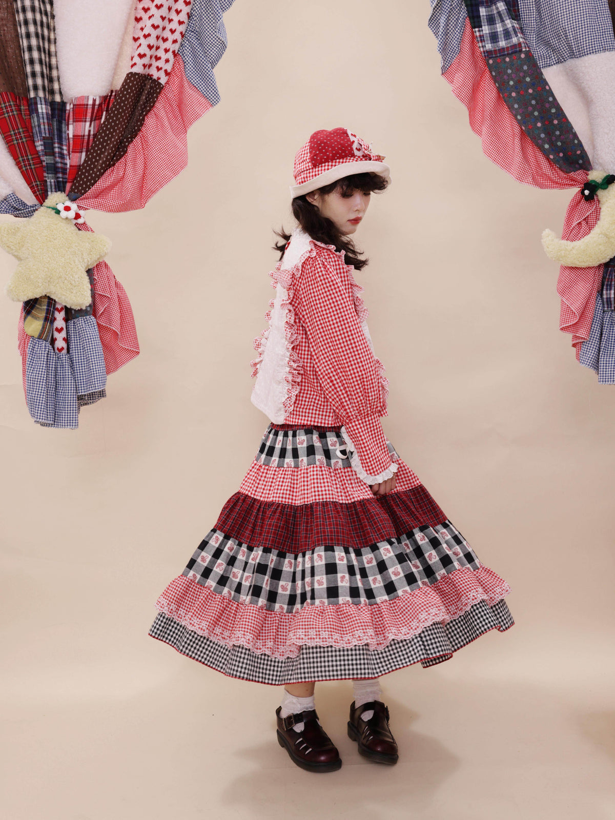 SemenCoicis - Vintage Plaid Patchwork Lace Skirt skirt SemenCoicis