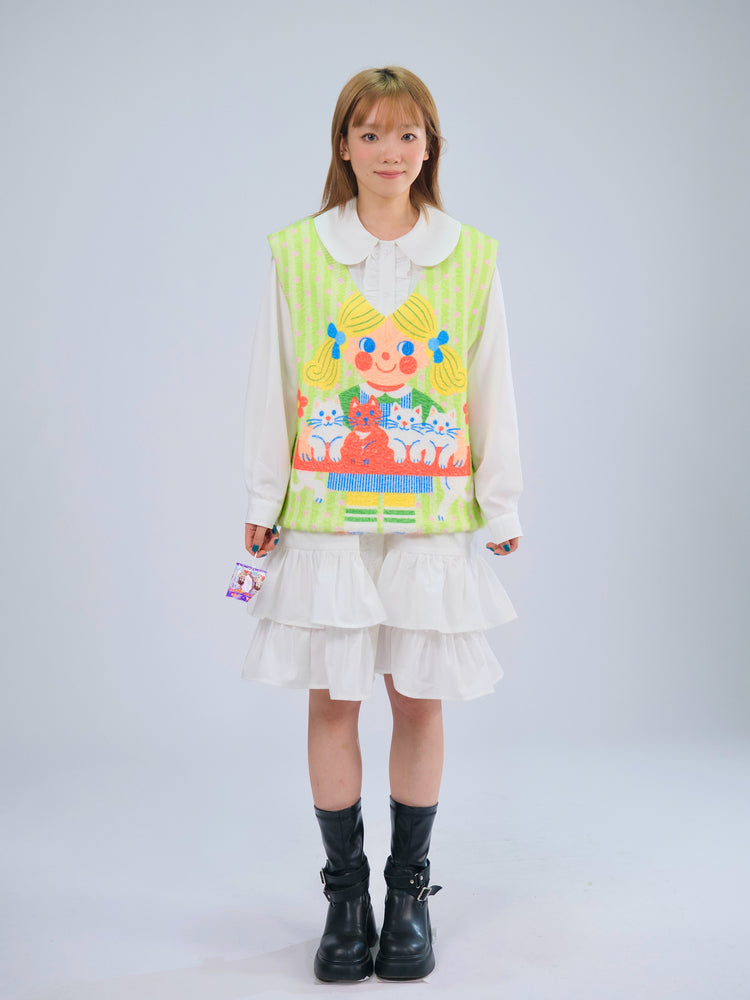 MeowMeow Bug - Kidcore Cat Girl Knit Vest Soft Fuzzy Sleeveless Top