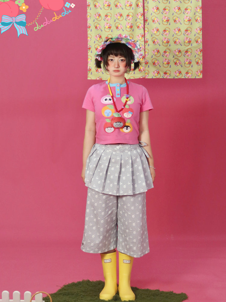 Kawaii Cropped Pants – Plaid Cherry Cutout pants LULULULU