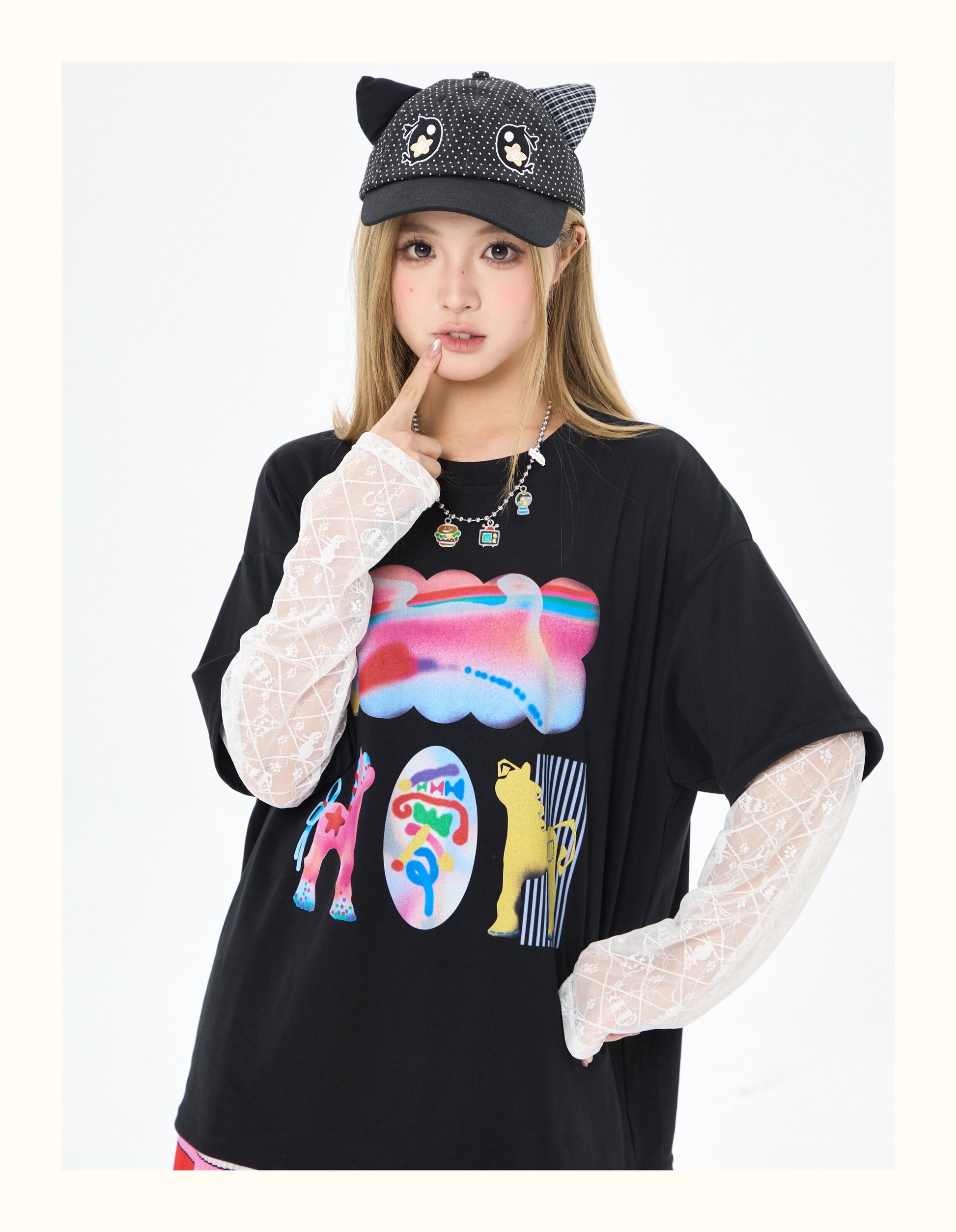 Robootoo - Black Lace Layered Long Sleeve T-Shirt tshirt Robootoo