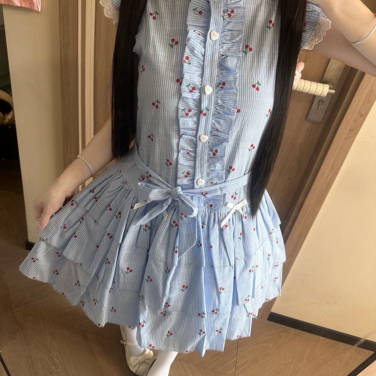 Blurred Bear - Blue Plaid Puff Sleeve Midi Dress dress Blurred Bear