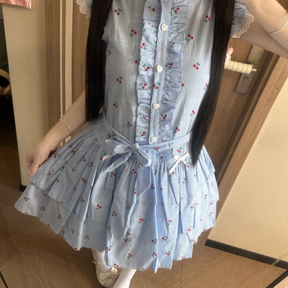 Blurred Bear - Blue Plaid Puff Sleeve Midi Dress dress Blurred Bear