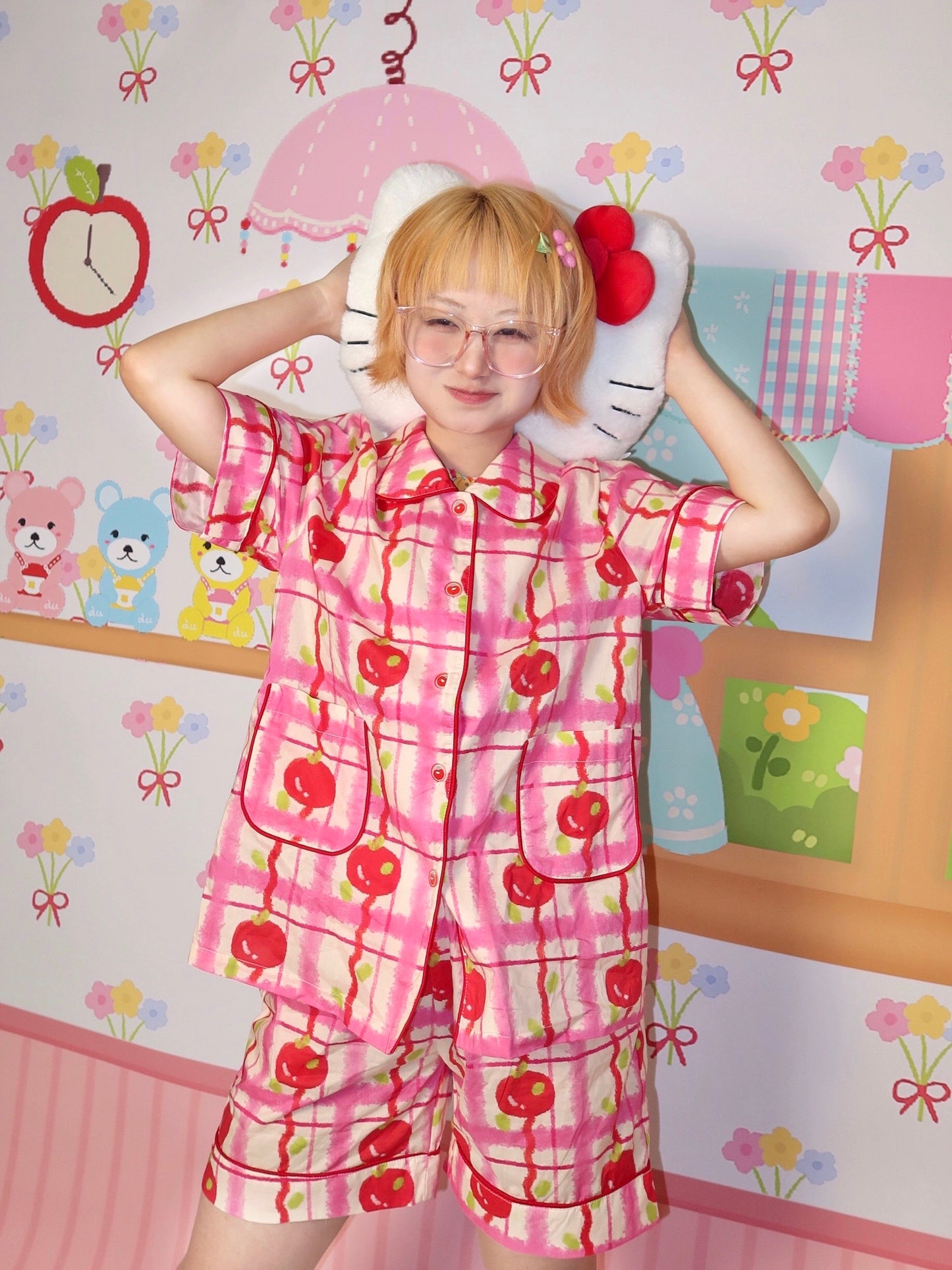 LULULULU - Handmade Apple Button Cotton Pajama Set pajama LULULULU