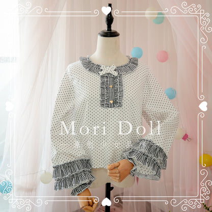 Mori Doll - Polka Dot Balloon Sleeve Cotton Blouse shirt Mori Doll Black S