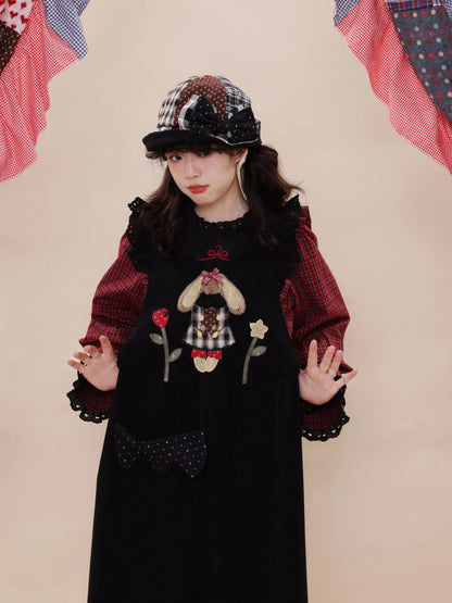 SemenCoicis - Vintage Corduroy Rabbit Embroidered Pinafore Dress dress SemenCoicis