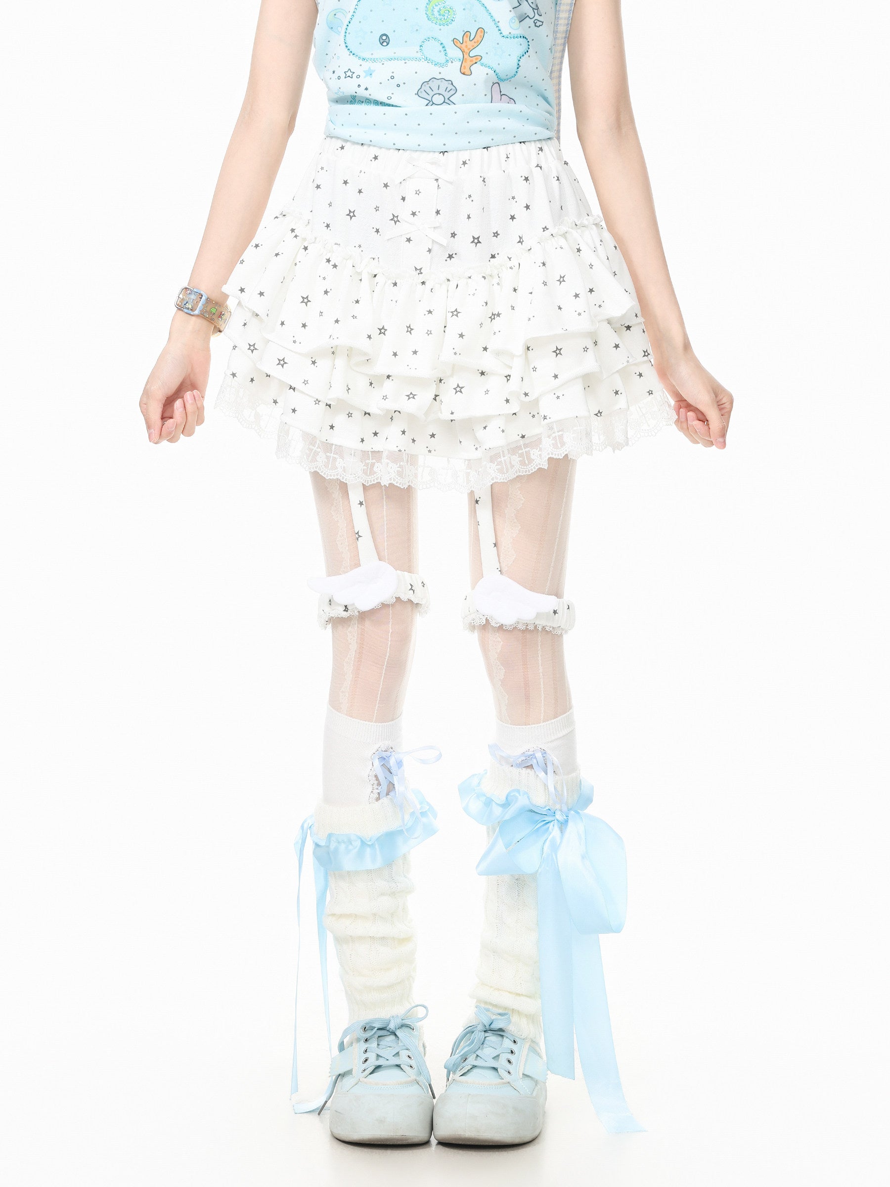 Languid Park - Lace Bow Puffy Mini Skirt skirt Languid Park White S