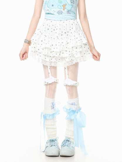 Languid Park - Lace Bow Puffy Mini Skirt skirt Languid Park White S