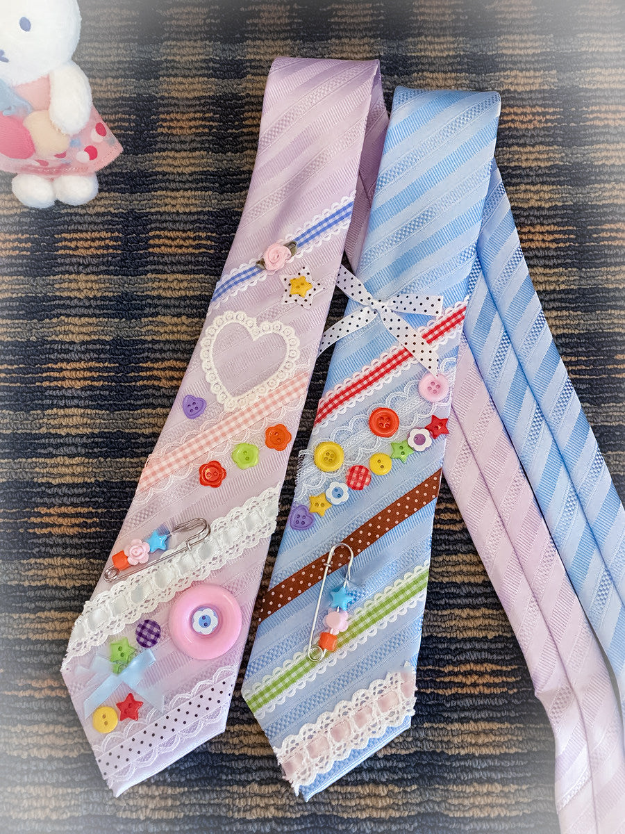 Kiwi Store - Y2K Colorful Button Pin Neck Tie scarf kiwi store