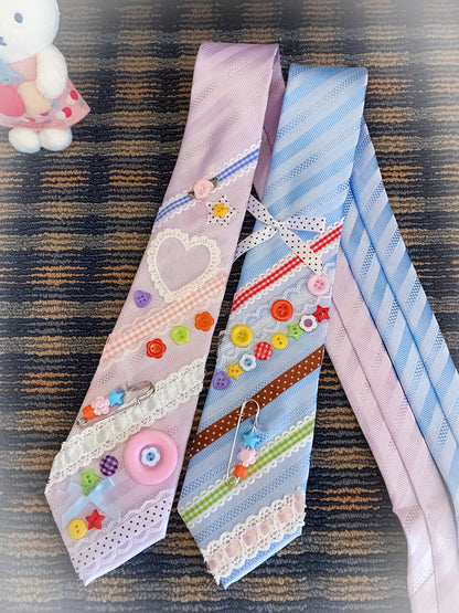 Kiwi Store - Y2K Colorful Button Pin Neck Tie scarf kiwi store