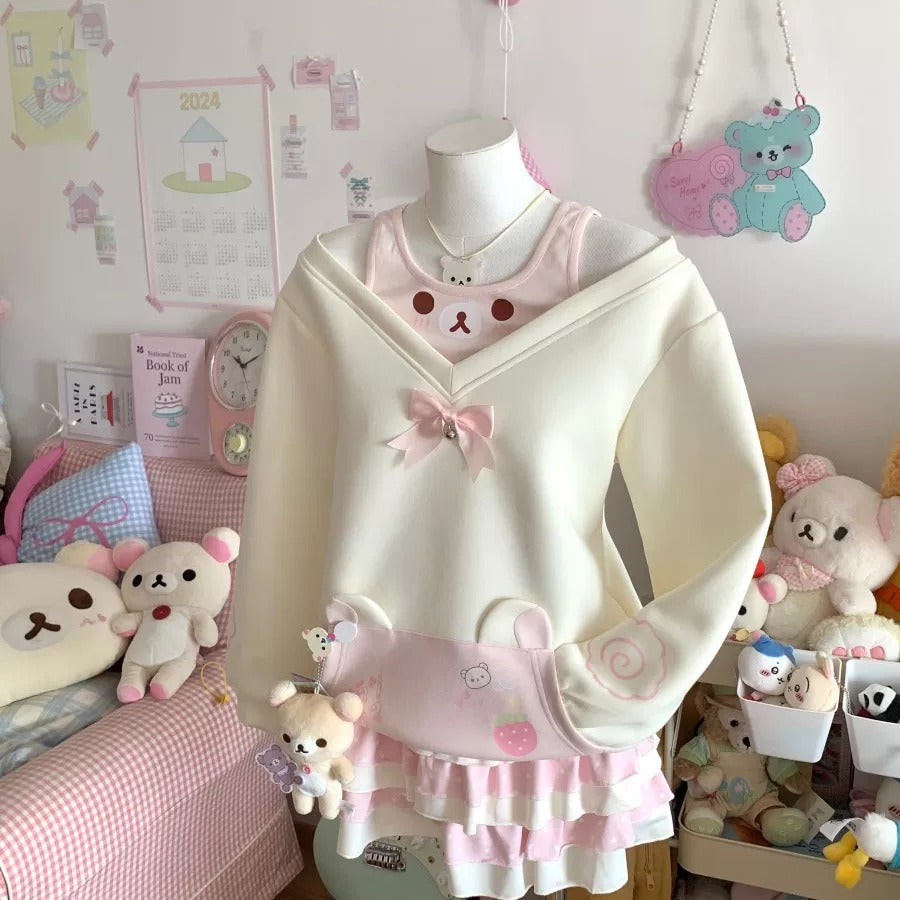 Blurred Bear - Colorblock Sweatshirt & Mini Skirt Set set Blurred Bear