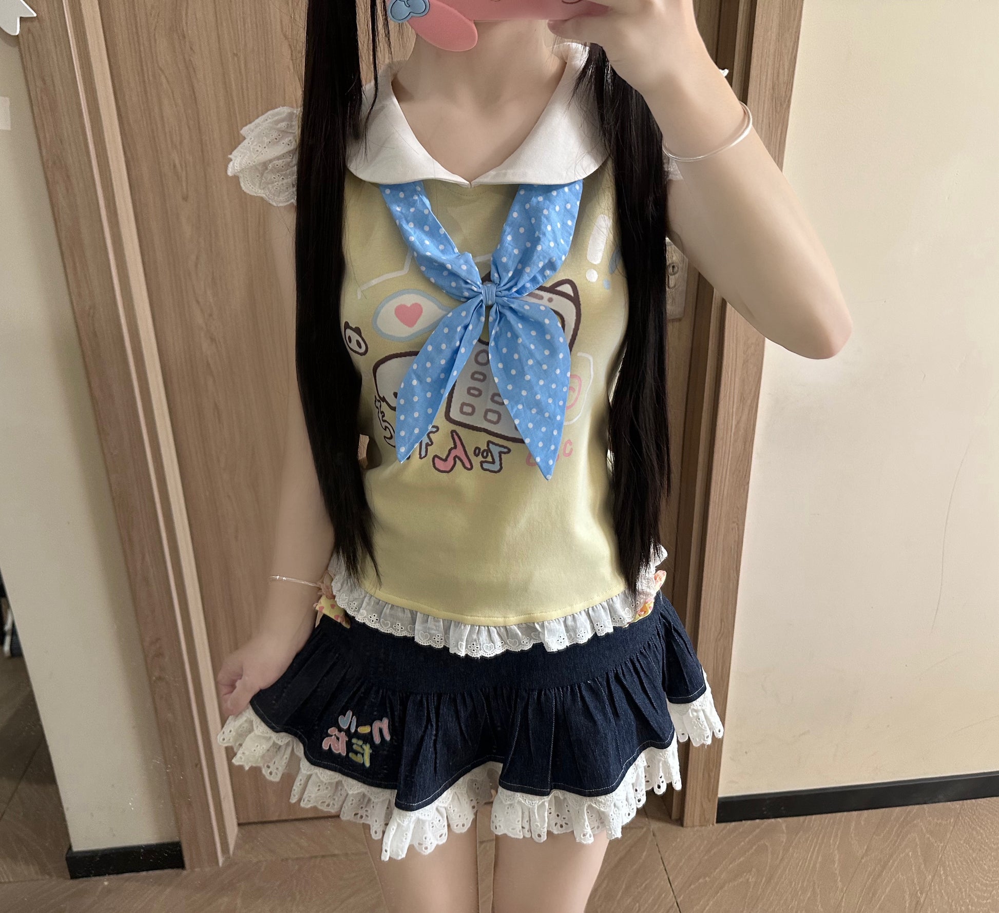 Blurred Bear - Cute Soft Girl Tee & Skirt Set set Blurred Bear