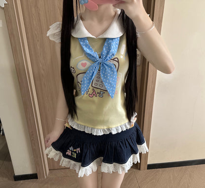 Blurred Bear - Cute Soft Girl Tee & Skirt Set set Blurred Bear