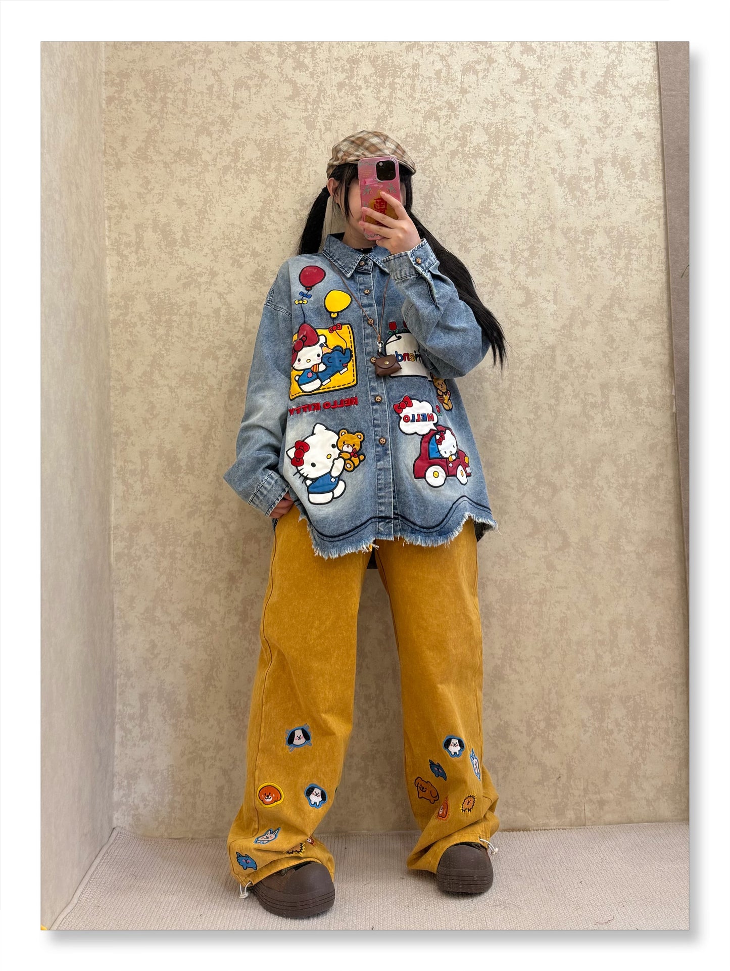 BIBULU - Kidcore Cartoon Embroidered Denim Shirt blouse BIBULU