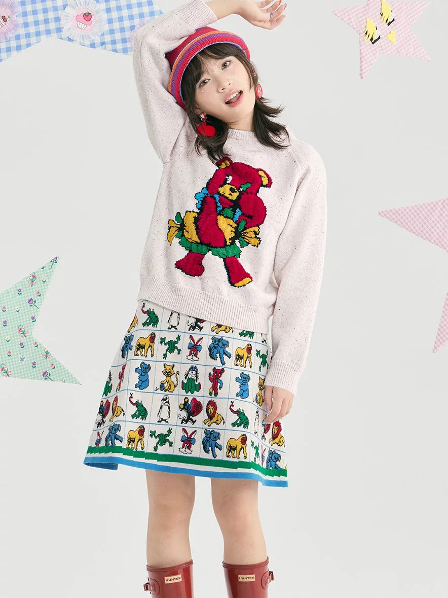 tntntutu - Colorful Animal Jacquard Knit A-Line Skirt skirt tntntutu