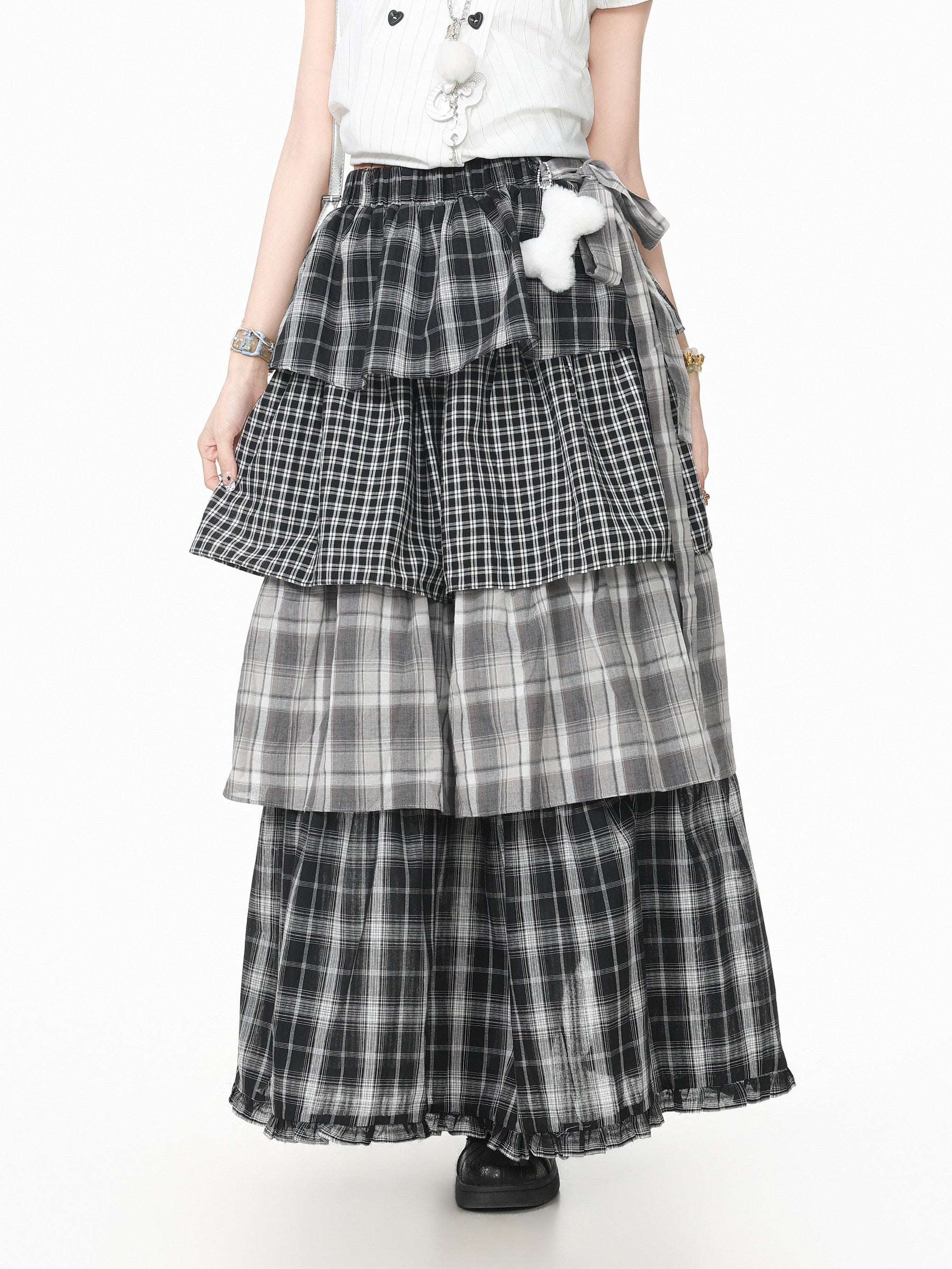 Languid Park - Plaid Tiered Maxi Skirt skirt Languid Park