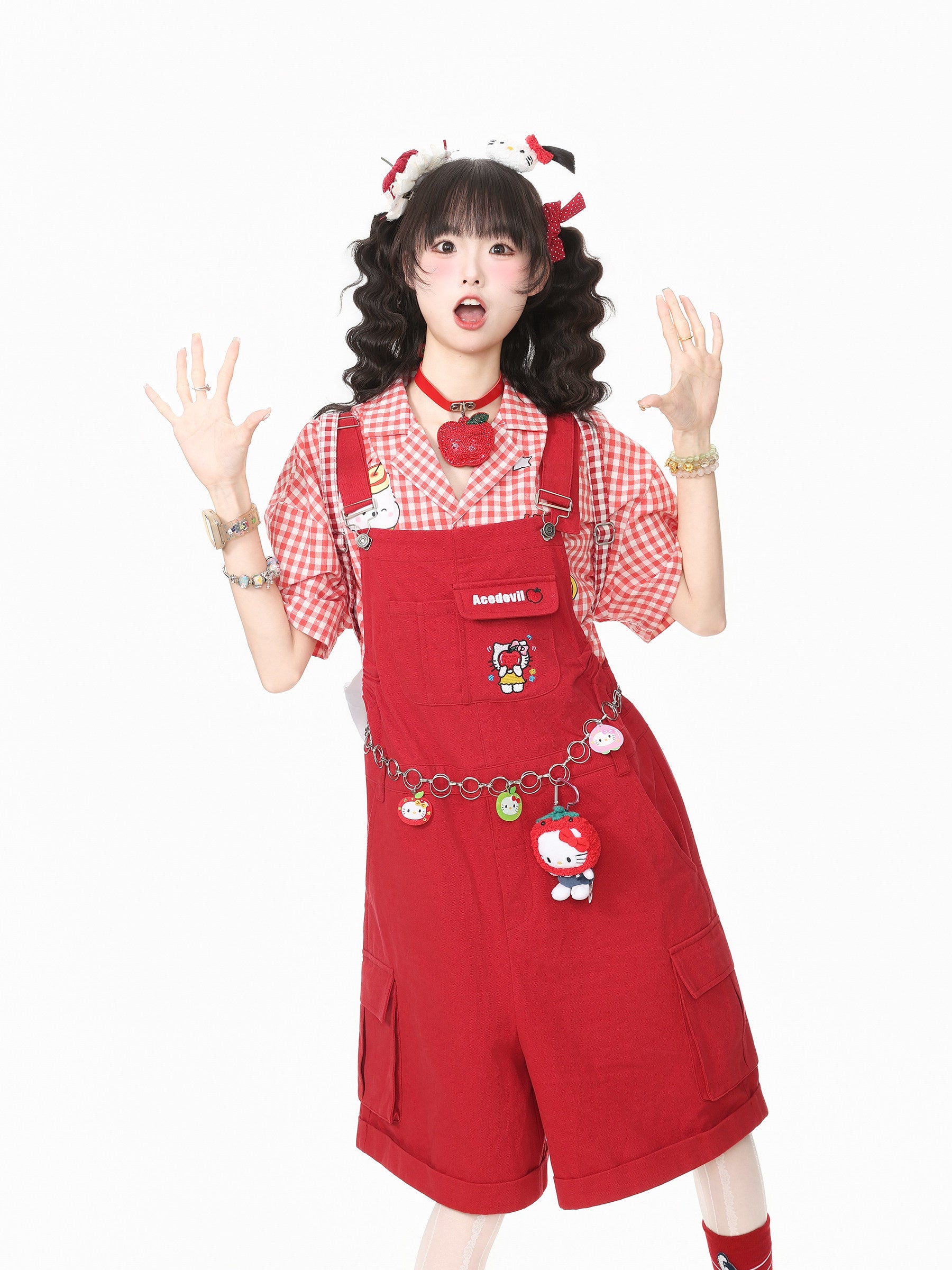 Languid Park - Red Cat Embroidered Denim Overalls overall Languid Park