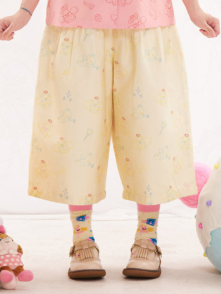 NIKKOU Kawaii Denim Cropped Pants | Harajuku Embroidered Capri Pants pants Nikkou home apricot S