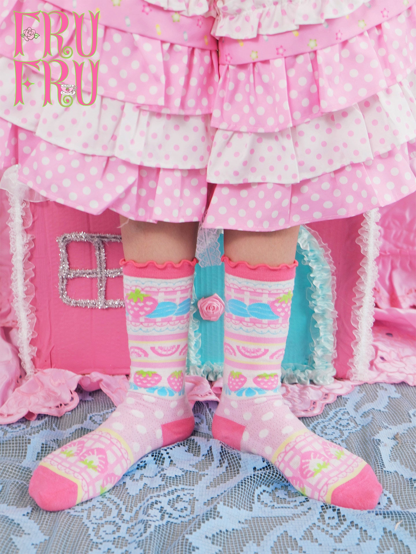frufru - Strawberry Cake Print Socks sock frufru