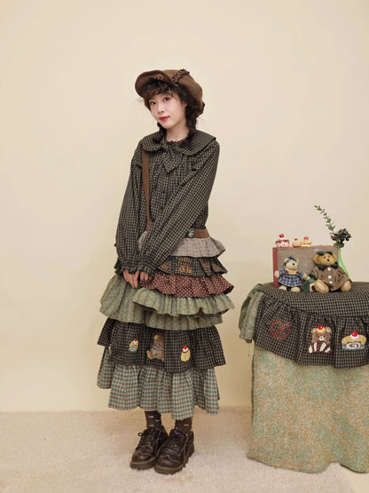 SemenCoicis - Kawaii Dark Green Embroidered Ruffle Cake Skirt skirt SemenCoicis