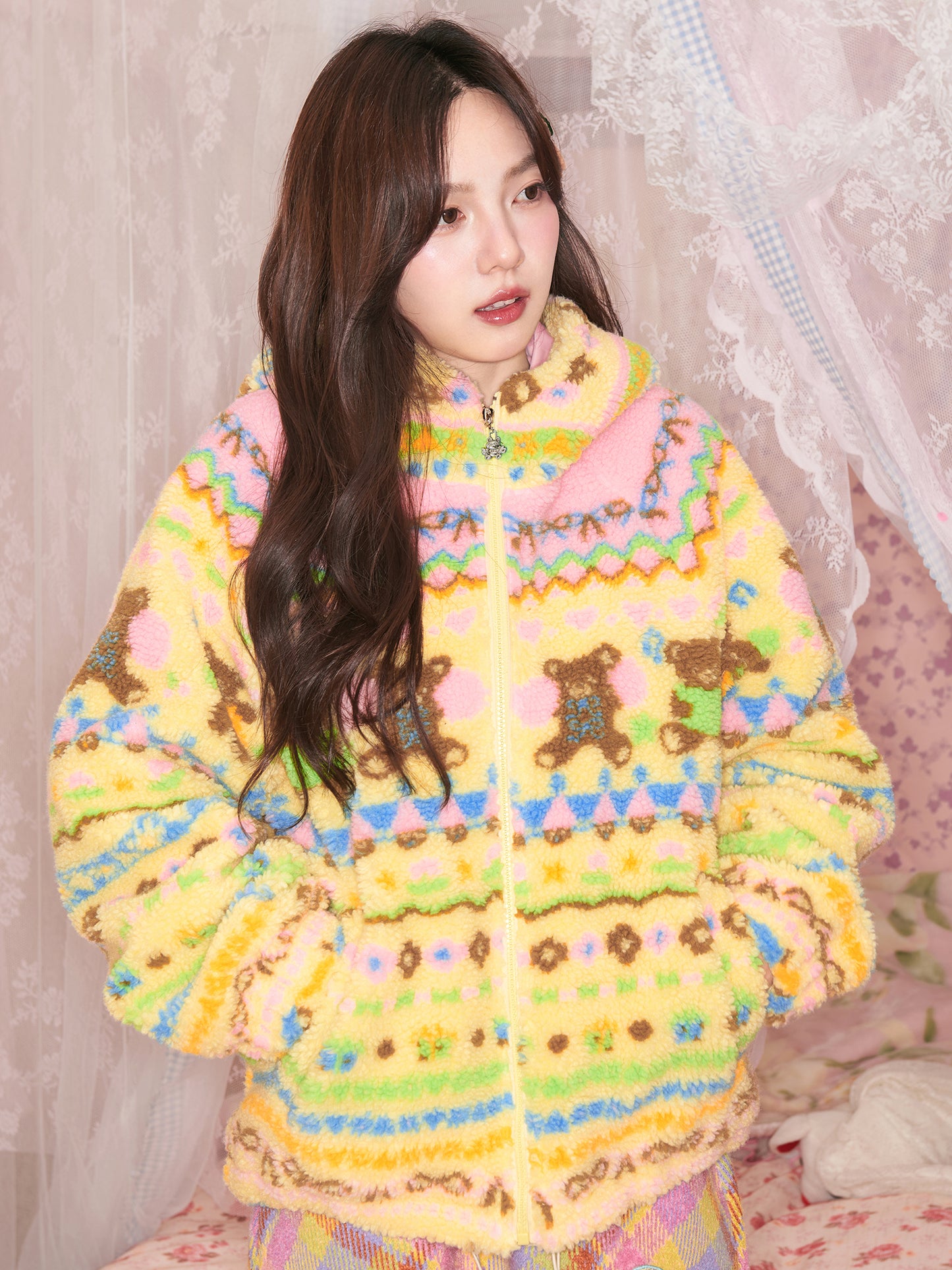 tntntutu - Dopamine Yellow Bear Fleece Jacket Kawaii Plush Hooded Coat coat tntntutu