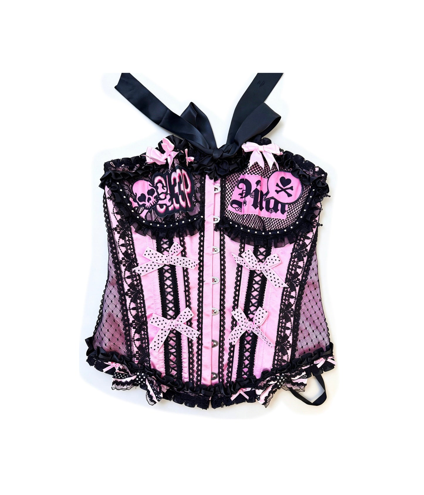 RedDevil - Black Pink Lace Corset Top tank top Red Devil S