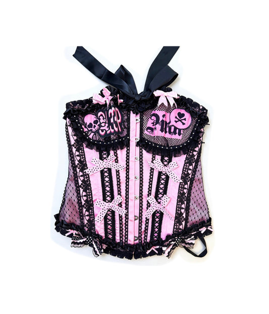 RedDevil - Black Pink Lace Corset Top tank top Red Devil S