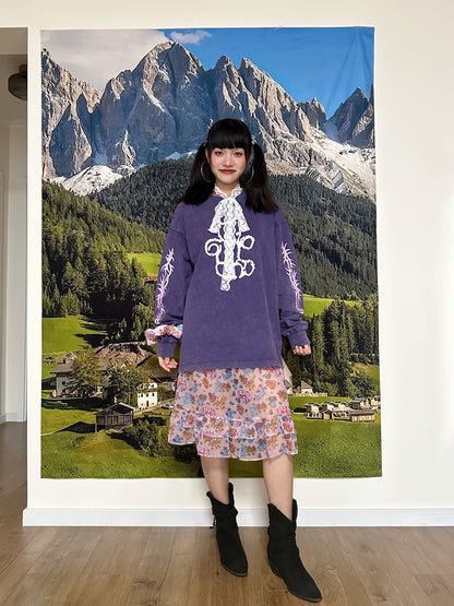 BunnyBunnyGun - Harajuku Long Sleeve T Shirt Purple Tie Dye Oversize sweatshirt bunnybunnygun