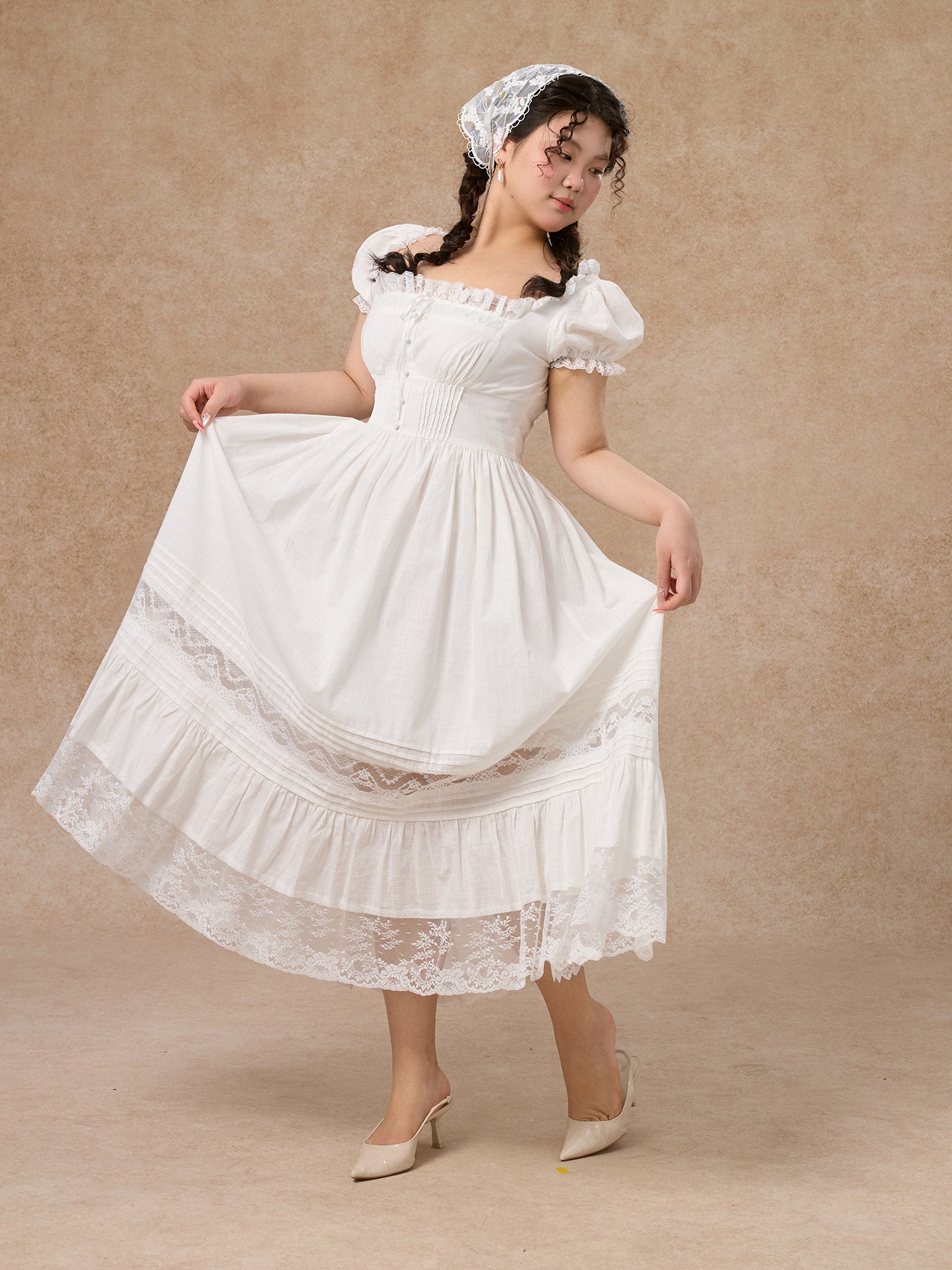 LaceMade - French Style Cinderella Cotton Lace Princess Dress Plus Size dress LaceMade