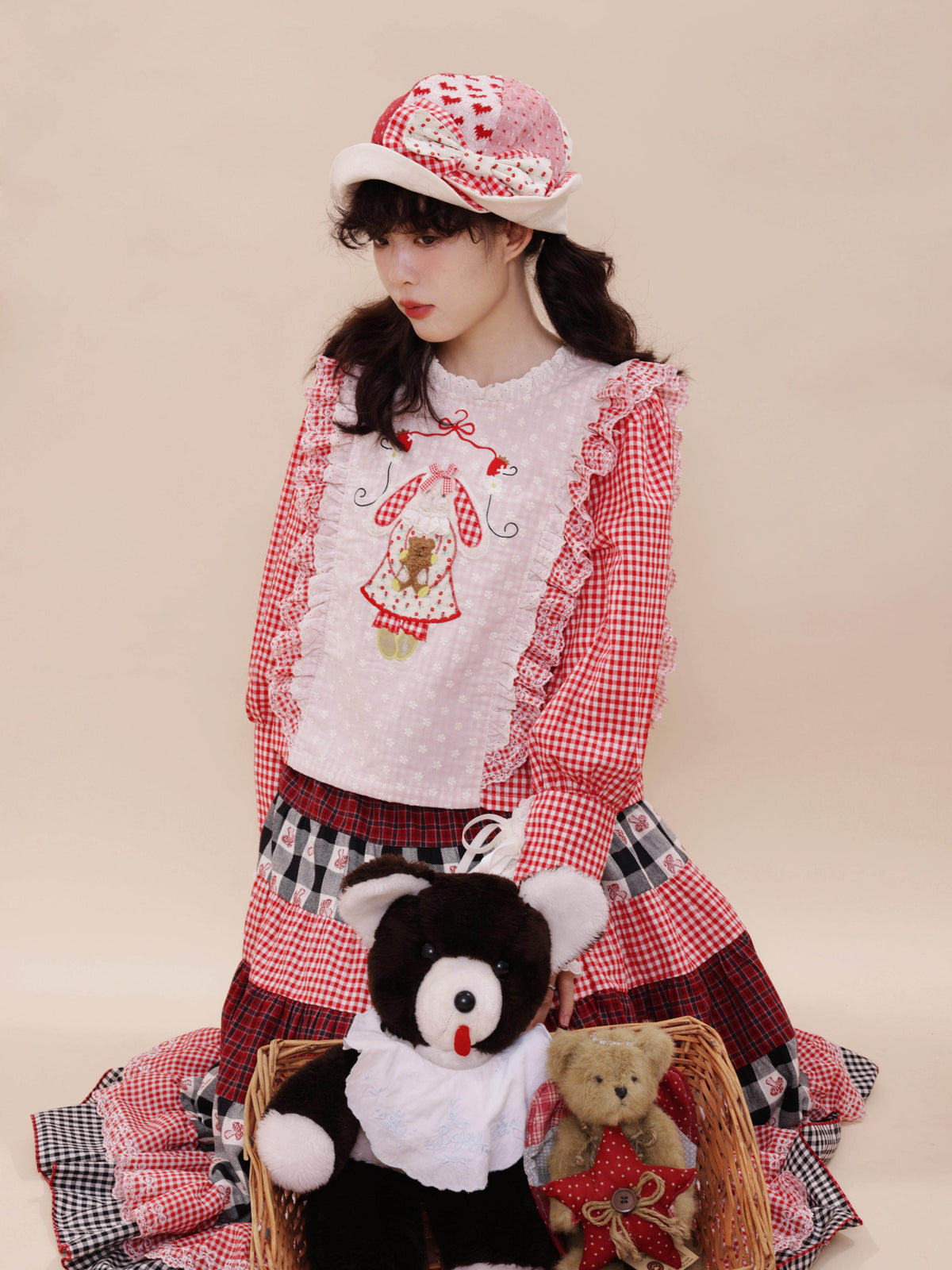 SemenCoicis - Vintage Plaid Floral Patchwork Bow Bucket Hat hat SemenCoicis