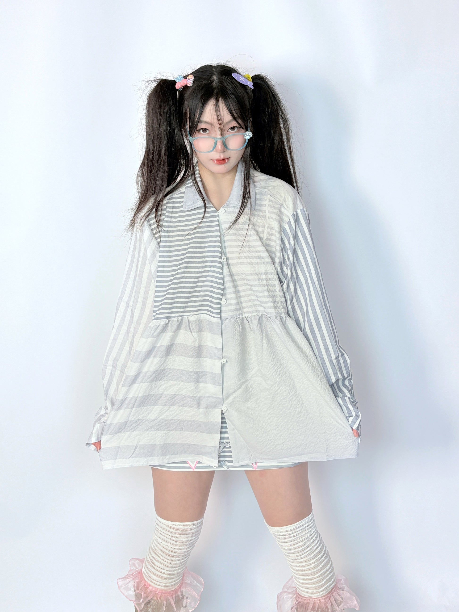 LEERROO Loose Striped Shirt | Harajuku Casual Long Sleeve Blouse shirt Leerroo