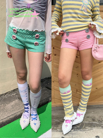 loveplayshop - Plaid Button Mid-Low Waist Shorts shorts loveplay