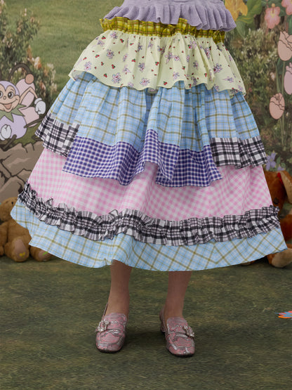 tntntutu - Kawaii Plaid Ruffle Maxi Skirt skirt tntntutu