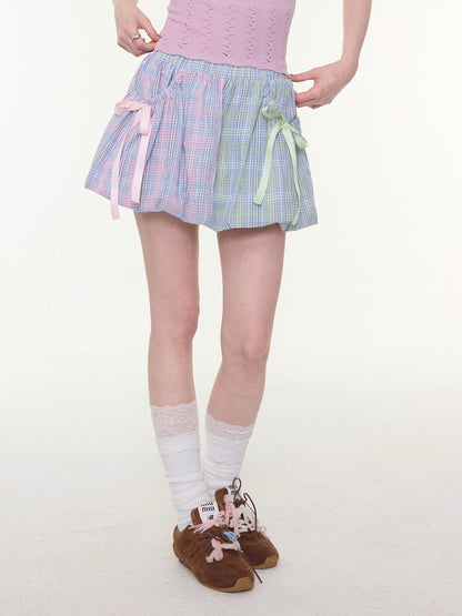 ziziFei - Rainbow Plaid Bow Mini Skirt skirt ziziFei