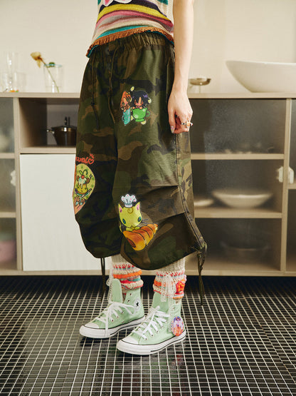 Have a Meal - Bread Cat Camo Cropped Pants pants have a meal