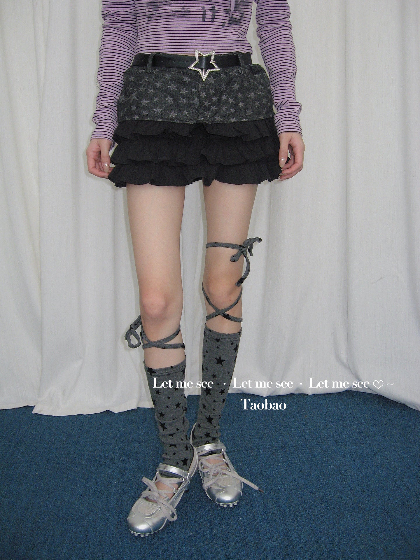 LET ME SEE - Spicy Star Lace-Up Calf Socks leg warmmers let me see
