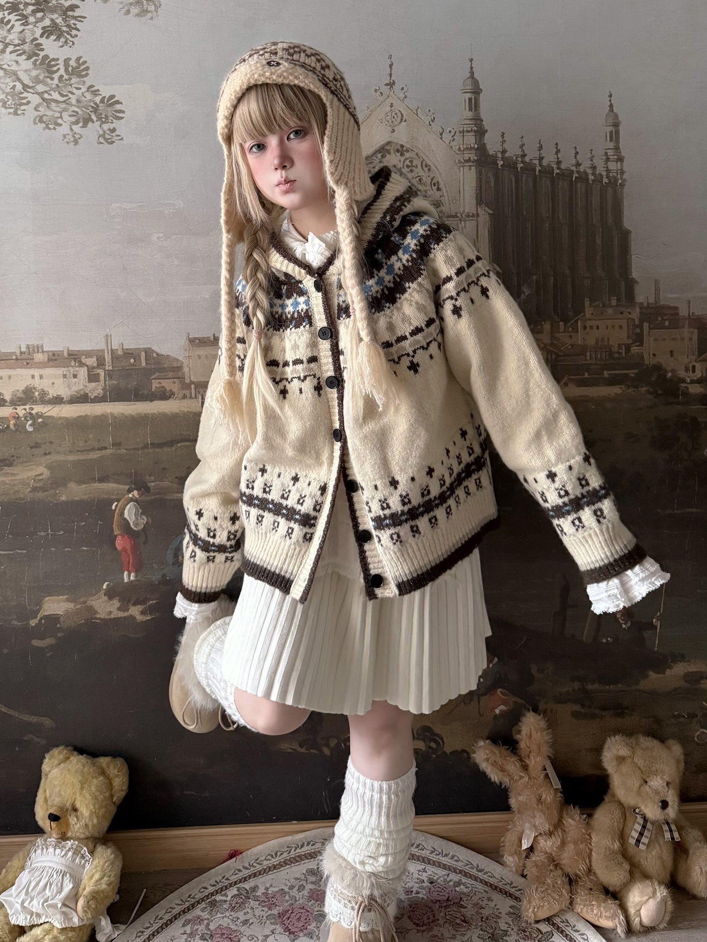 Labeau - Sweet Vintage Fair Isle Hooded Cardigan cardigan Labeau