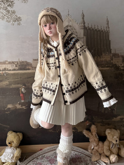 Labeau - Sweet Vintage Fair Isle Hooded Cardigan cardigan Labeau