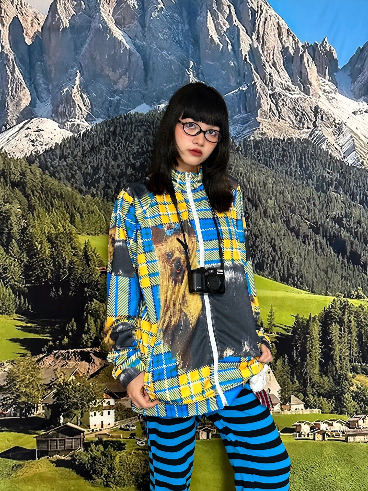 BunnyBunnyGun - Harajuku Zip Jacket Plaid Dog Print Lightweight jacket bunnybunnygun