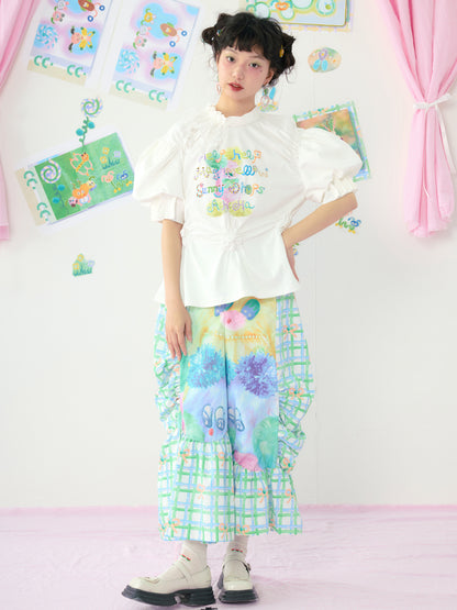HELPHELP - Colorful Plaid Wide Leg Pants