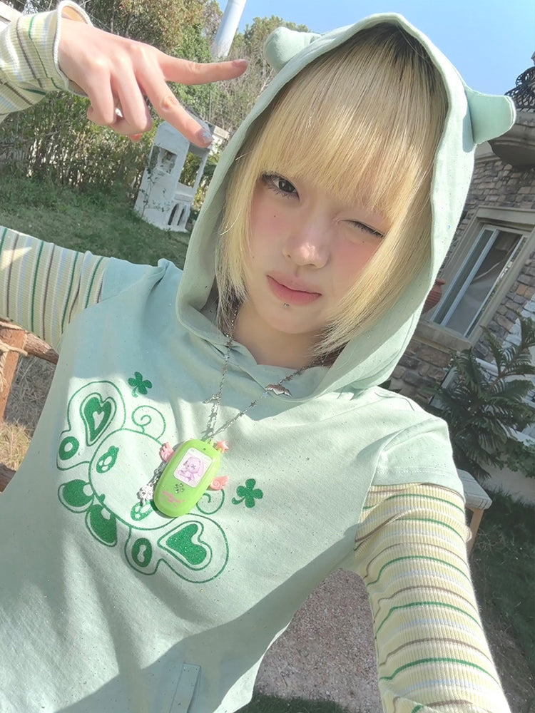 Hashtag DDD - Kawaii Glitter Sequin Green Hoodie Top hoodie Hashtag DDD