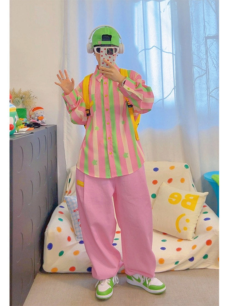 KURIOSITAET - Pink Striped Loose Shirt shirt KURIOSITAET