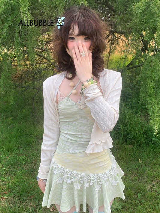 Allbubble - Yellow Green Star Halter Dress dress Allbubble