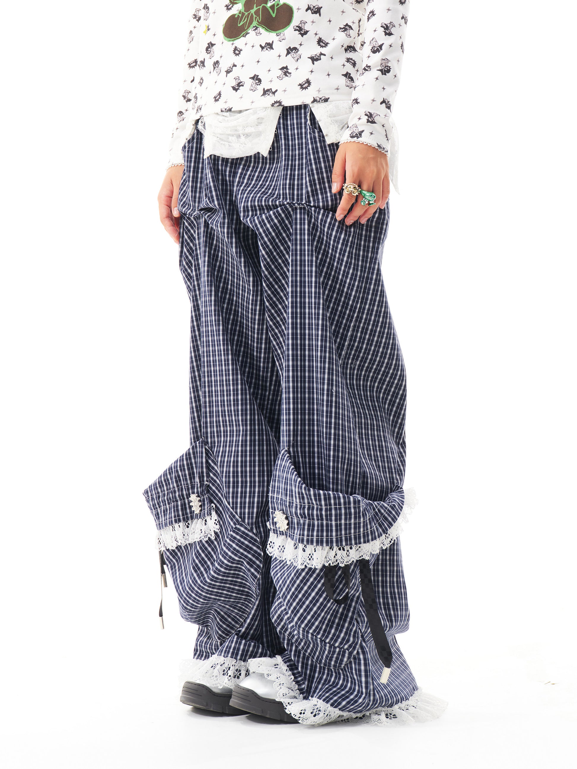 sillysis - Y2K Gingham Wide Pants pants sillysis