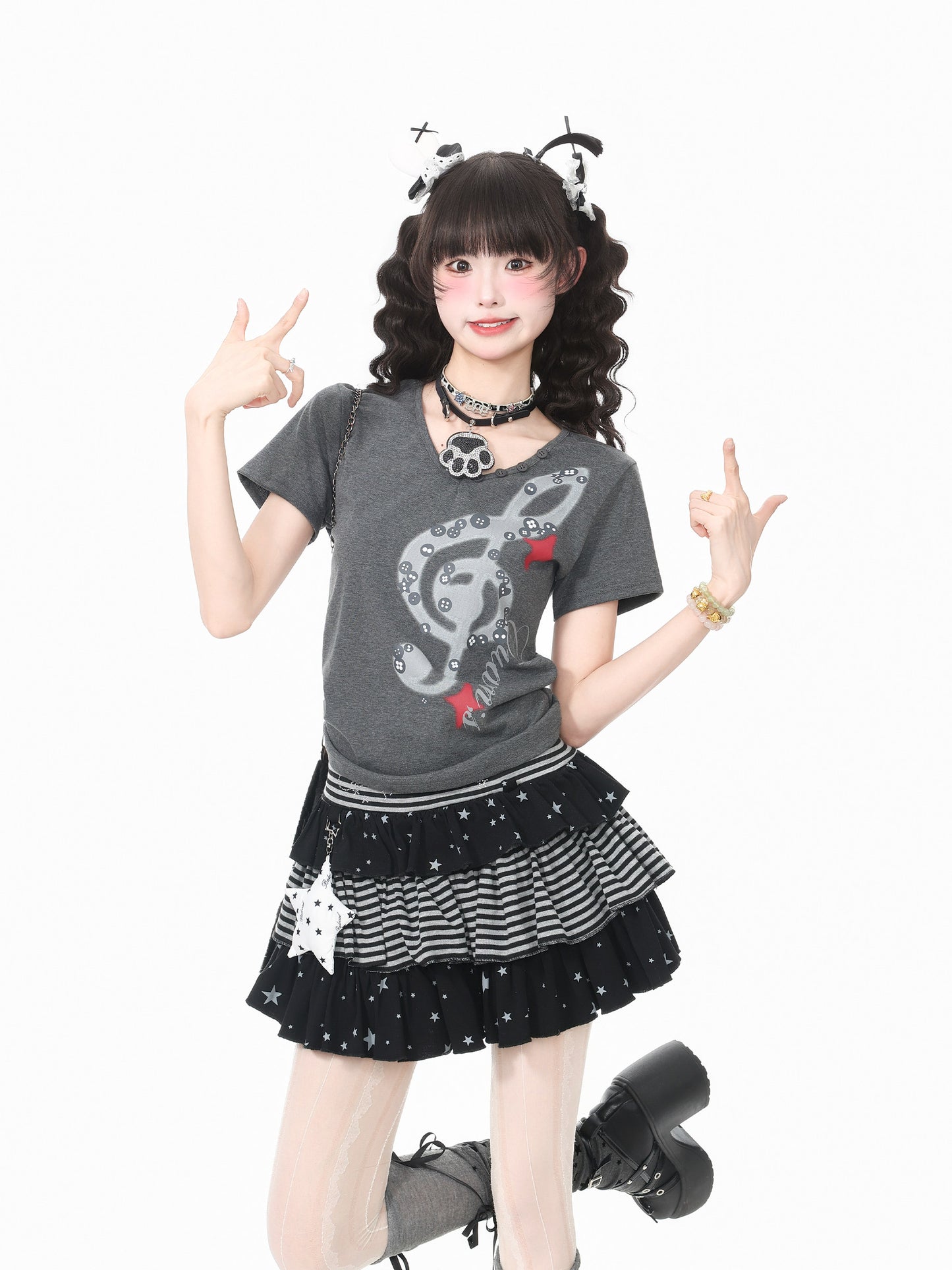 Languid Park - Music Note V-Neck Tee tshirt Languid Park Dark Grey S
