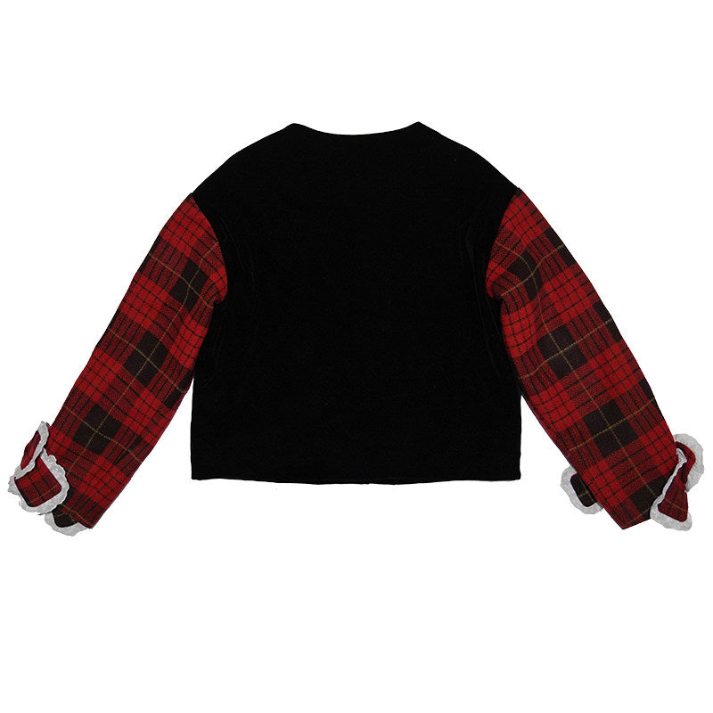 daytoday everyday institute - Red Plaid Velvet Bow Jacket jacket daytoday everyday institute
