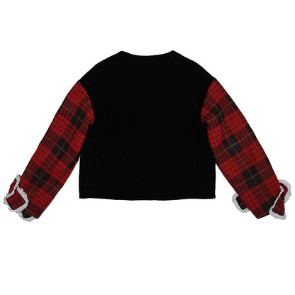 daytoday everyday institute - Red Plaid Velvet Bow Jacket jacket daytoday everyday institute