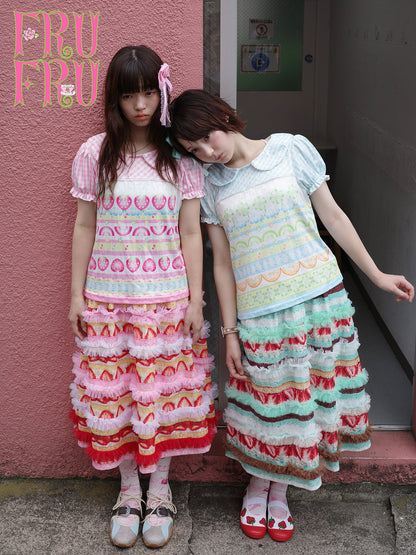FruFru - Strawberry Lace Print Skirt skirt frufru