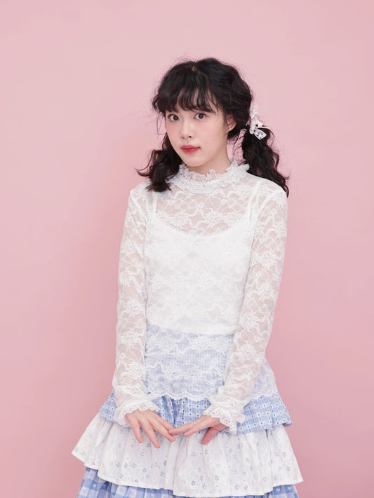 SemenCoicis Sweet Lace Rose Top | Kawaii Bow Detail Long Sleeve Undershirt shirt SemenCoicis