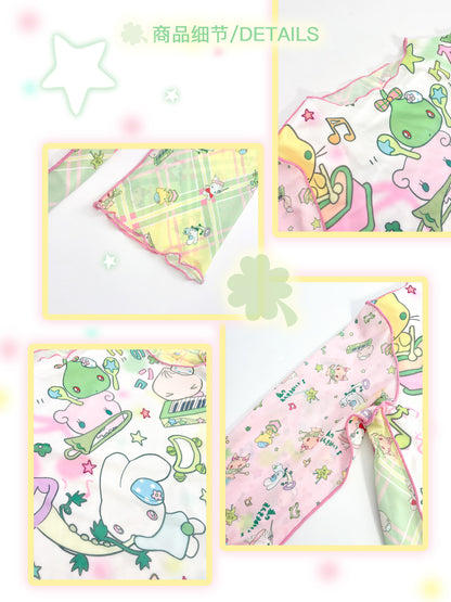 Shishihshop Animal Print Drawstring Top | Kawaii Short Sleeve Shirt | Puff Sleeve Shirt shirt shishihshop